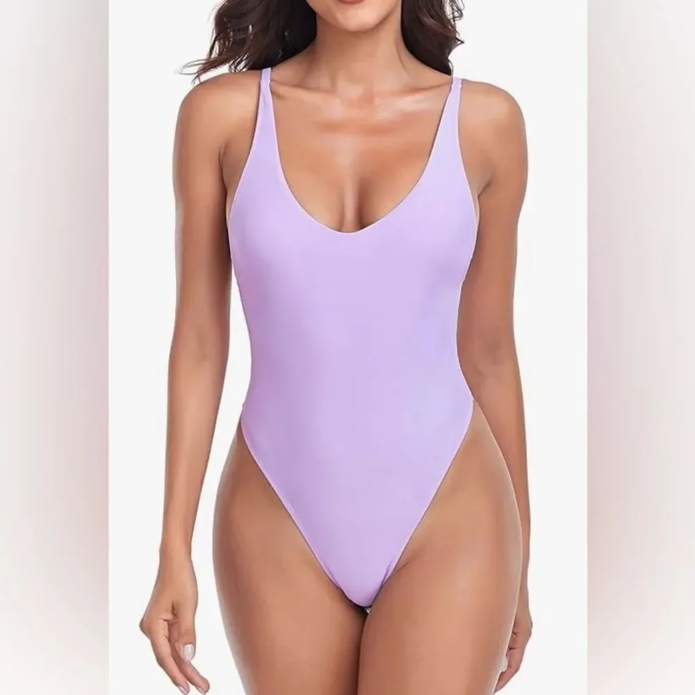 Relleciga Lavender Plus Size One Piece Thong Swimsuit NWT